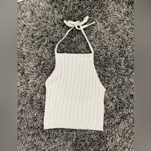 white knitted halter cropped top